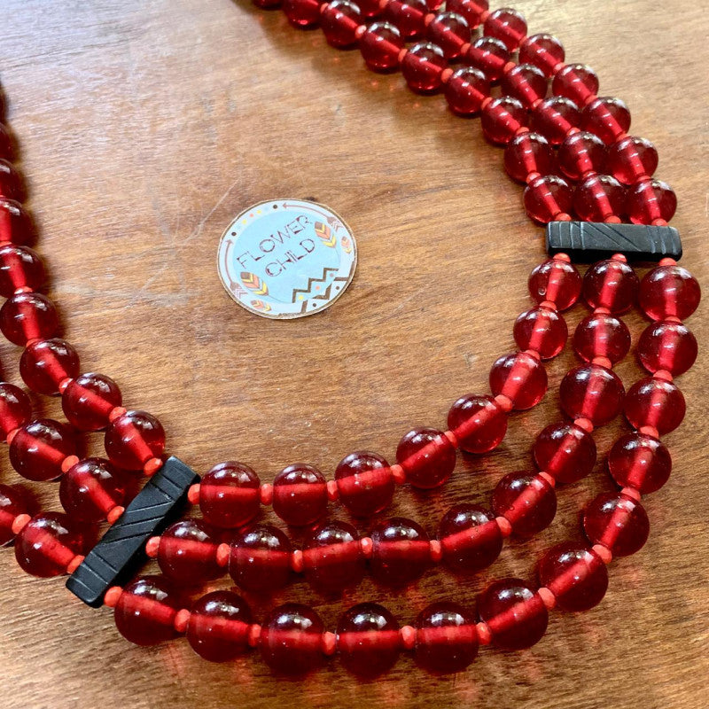 Flowerchild Pure Red Three Strand Necklace