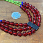 Flowerchild Red Round Beads With Green Ends Necklace