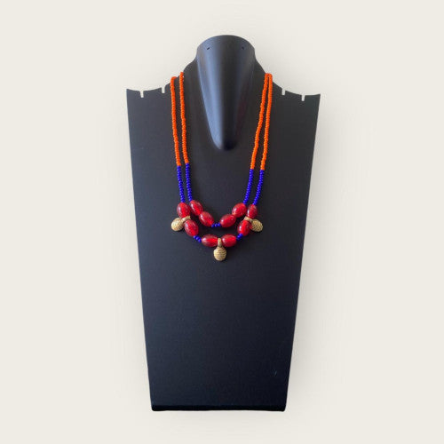 Flowerchild  Red beads in two strands necklace