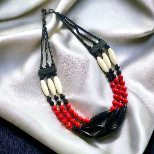 Flowerchild Strong Black Three Strand Boho Necklace