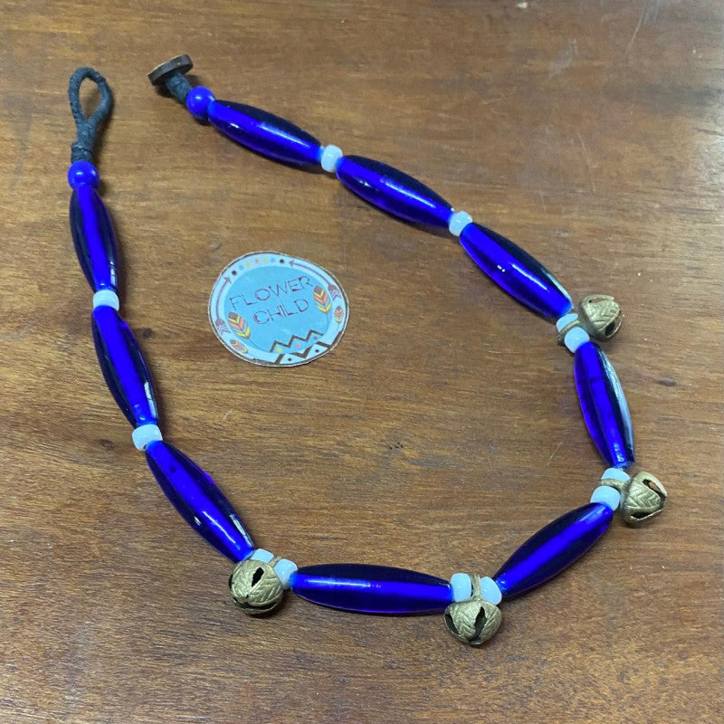 Flowerchild long blue beaded necklace