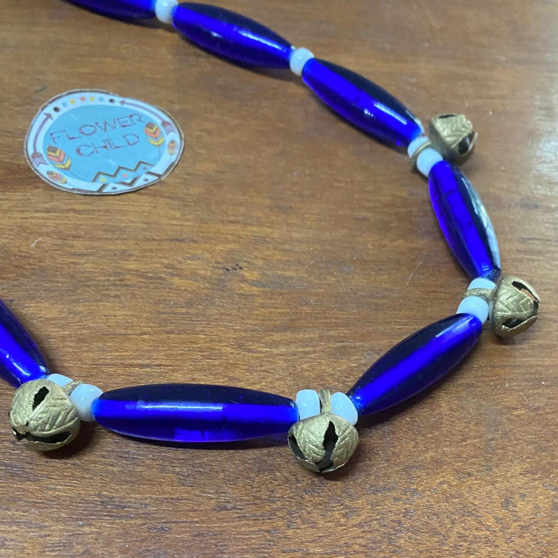 Flowerchild long blue beaded necklace