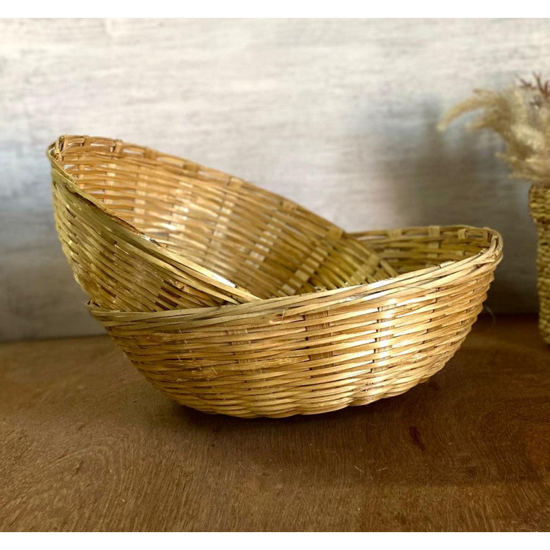 Hand Made Round Bamboo Basket - Indigi Crafts