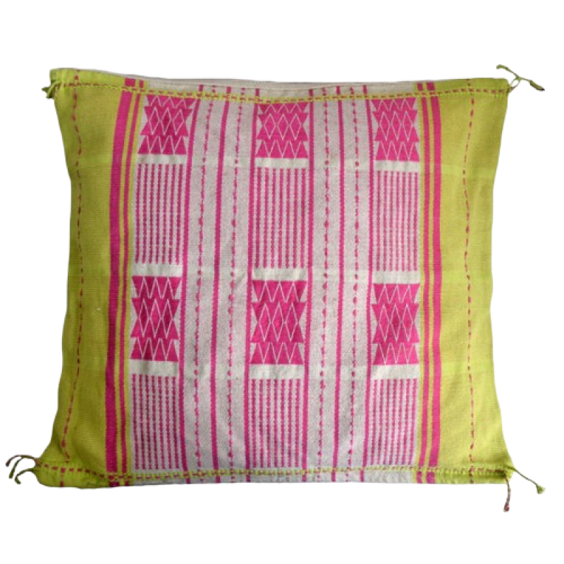 Loinloom Handwoven Yellow Pink Indigenous Design Cotton Cushion Cover set of 2 - Ethnic Inspiration