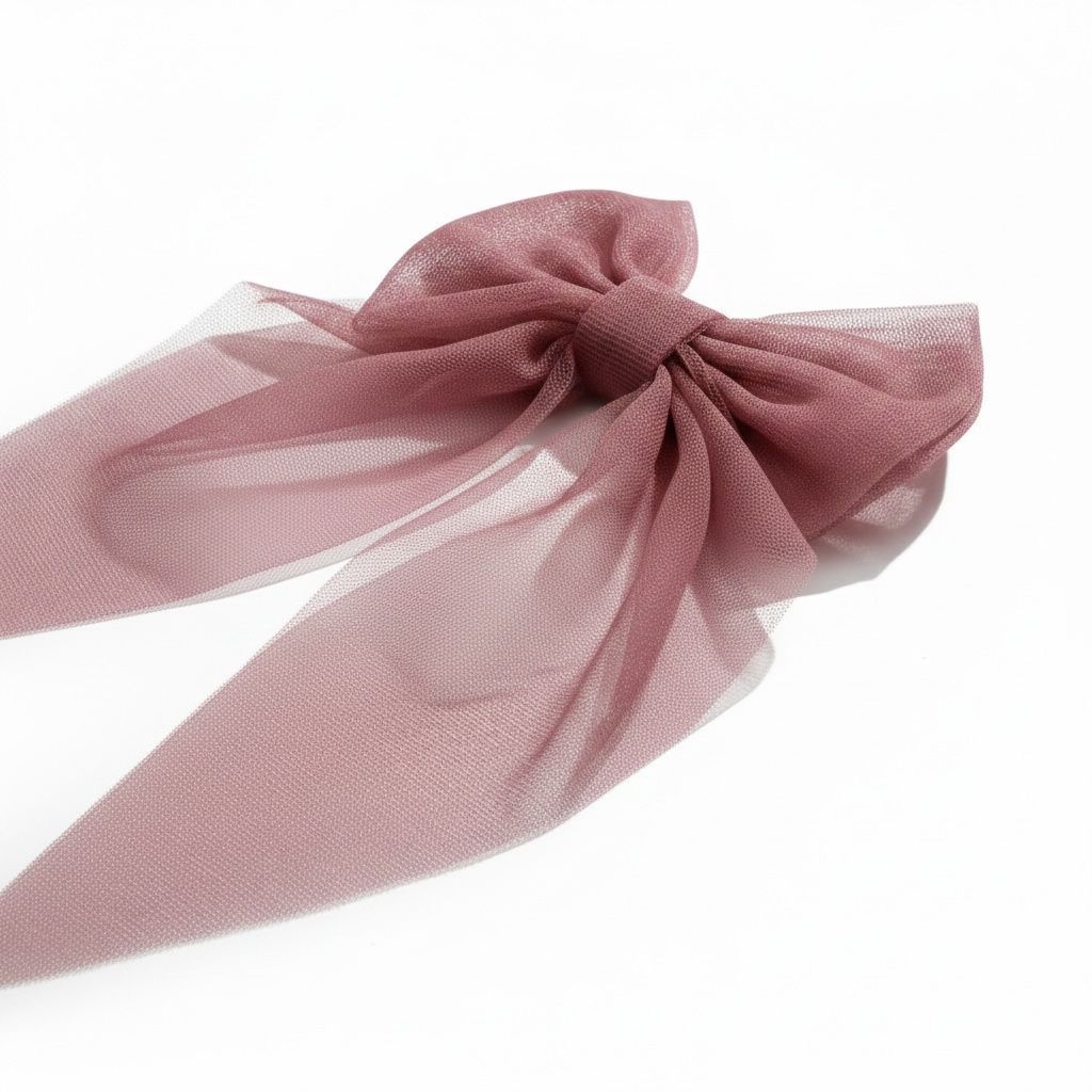 Mauve net long tail bow clip