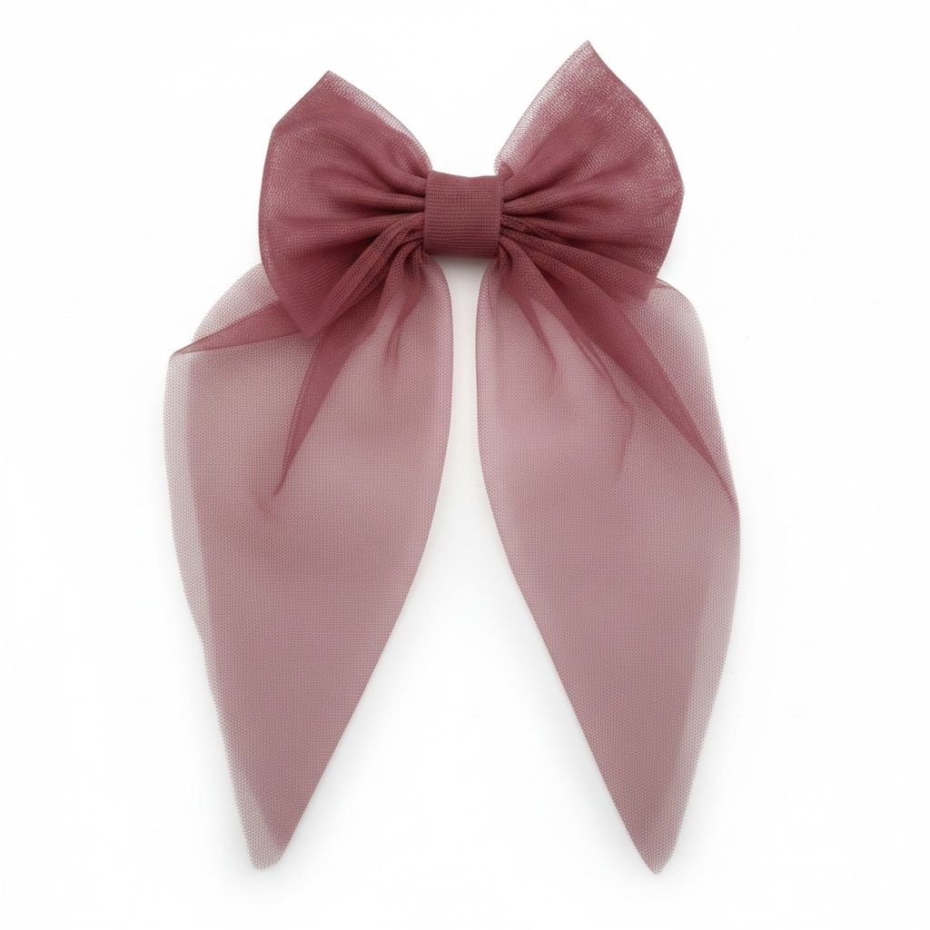 Mauve net long tail bow clip