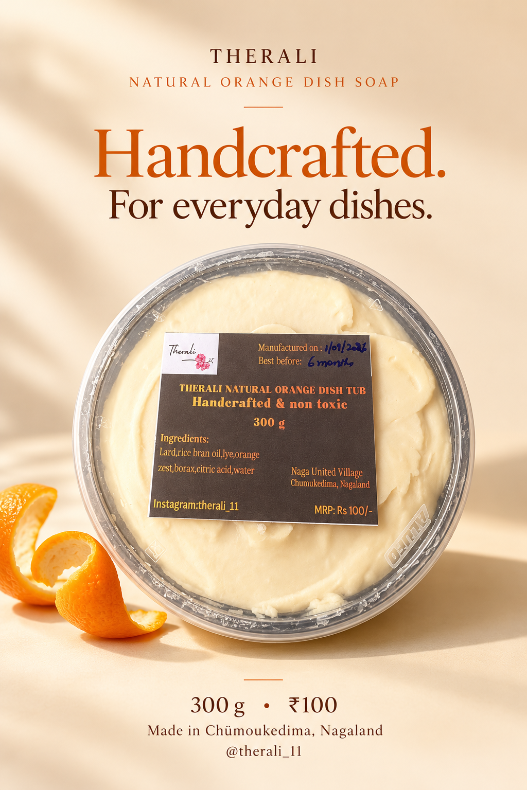Therali Natural Orange Dish Tub Handcrafted & non- toxic 300gm
