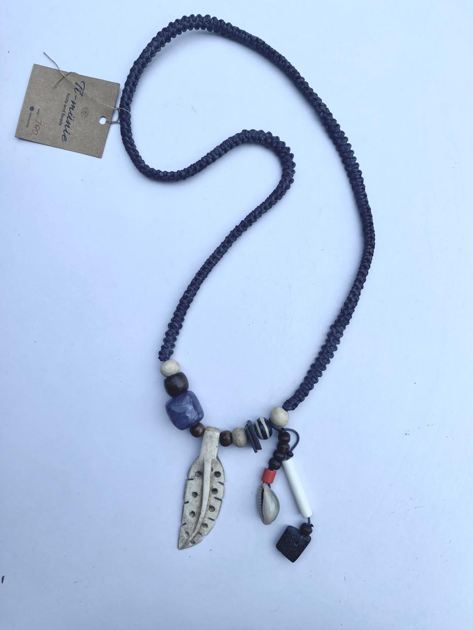 Mixed beads bone leaf necklace- Annie Sakhamo