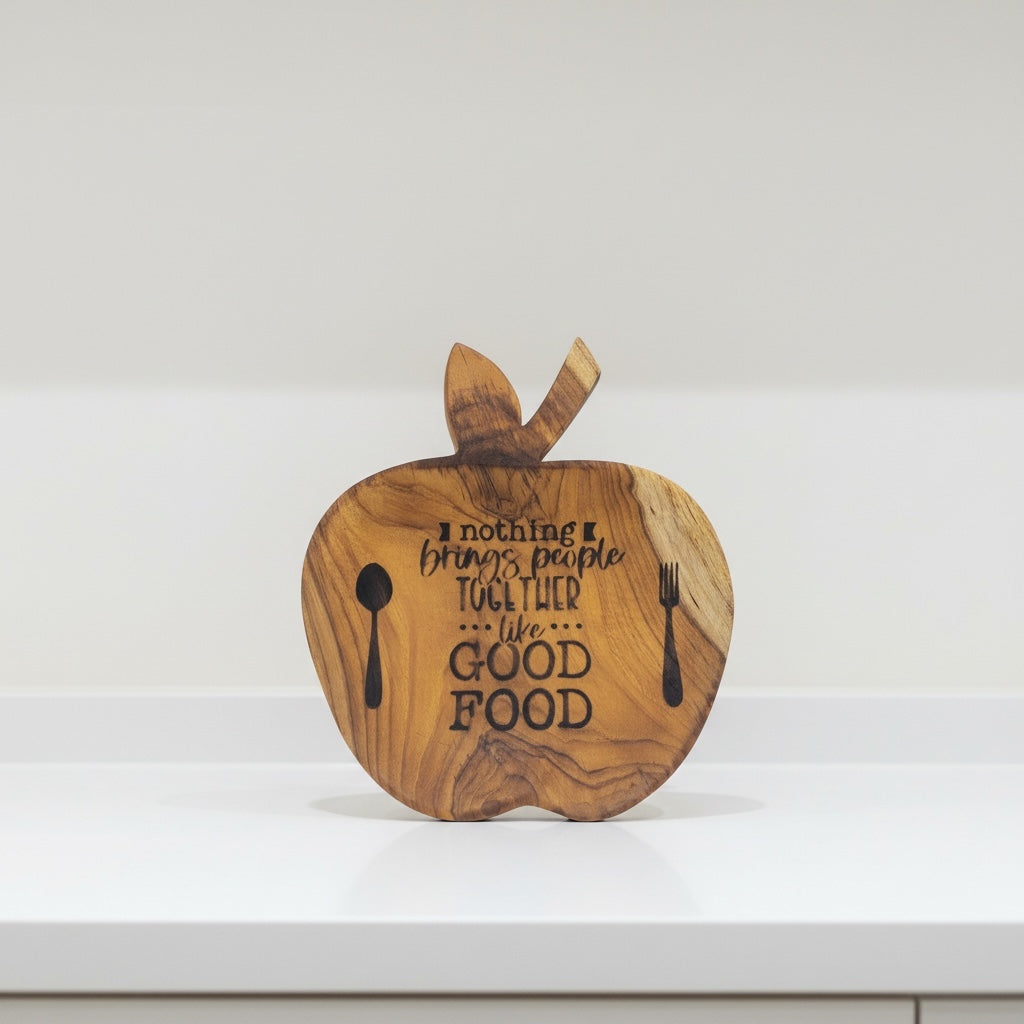 Nothing brings people together like good food apple shape wooden platter - Custom Creations