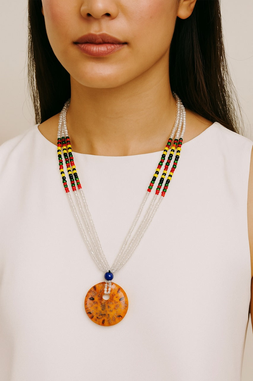 Orange-Resin-Pendant-Glass-Beads-Necklace-Dimasa-Ethnic-Collections