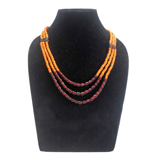 Flower child - Orange and Maroon Three Strand Necklace