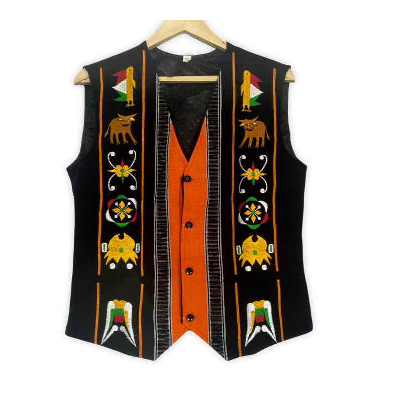 Chakhesang Buffalos Motif men's traditional waistcoat - Ethnic Inspirations