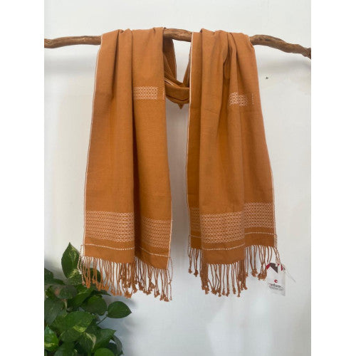 Orange Tan with white Loin Loom Shawl - Viko