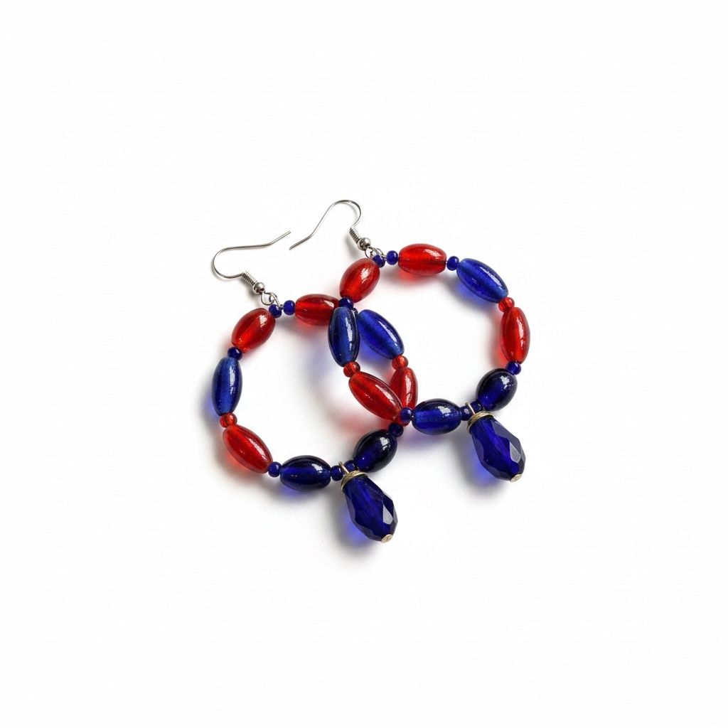 Panda caft - Ao naga  modern Red and Blue beaded hoop earring