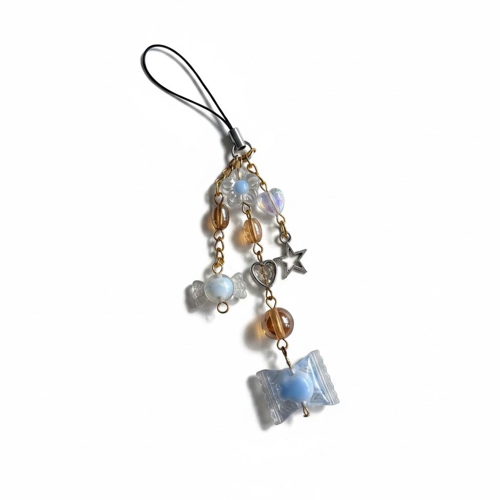Panda caft -Baby blue candy & star kawaii phone charm