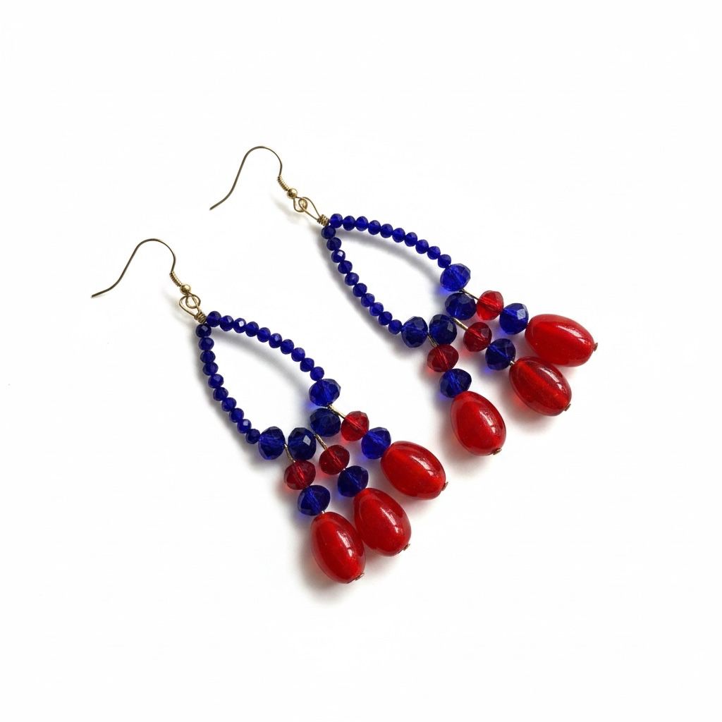 Panda caft - Blue red teardrop  danglers earrings