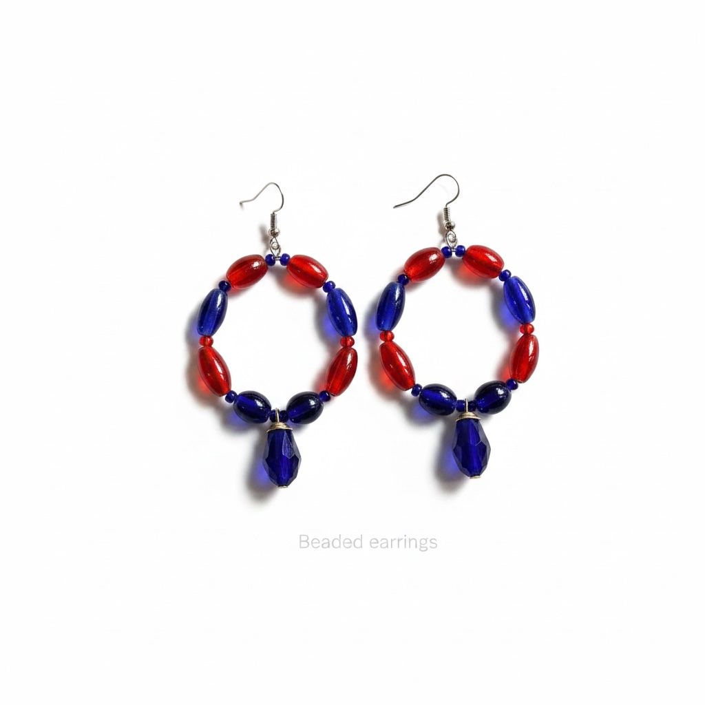 Panda caft - Ao naga  modern Red and Blue beaded hoop earring