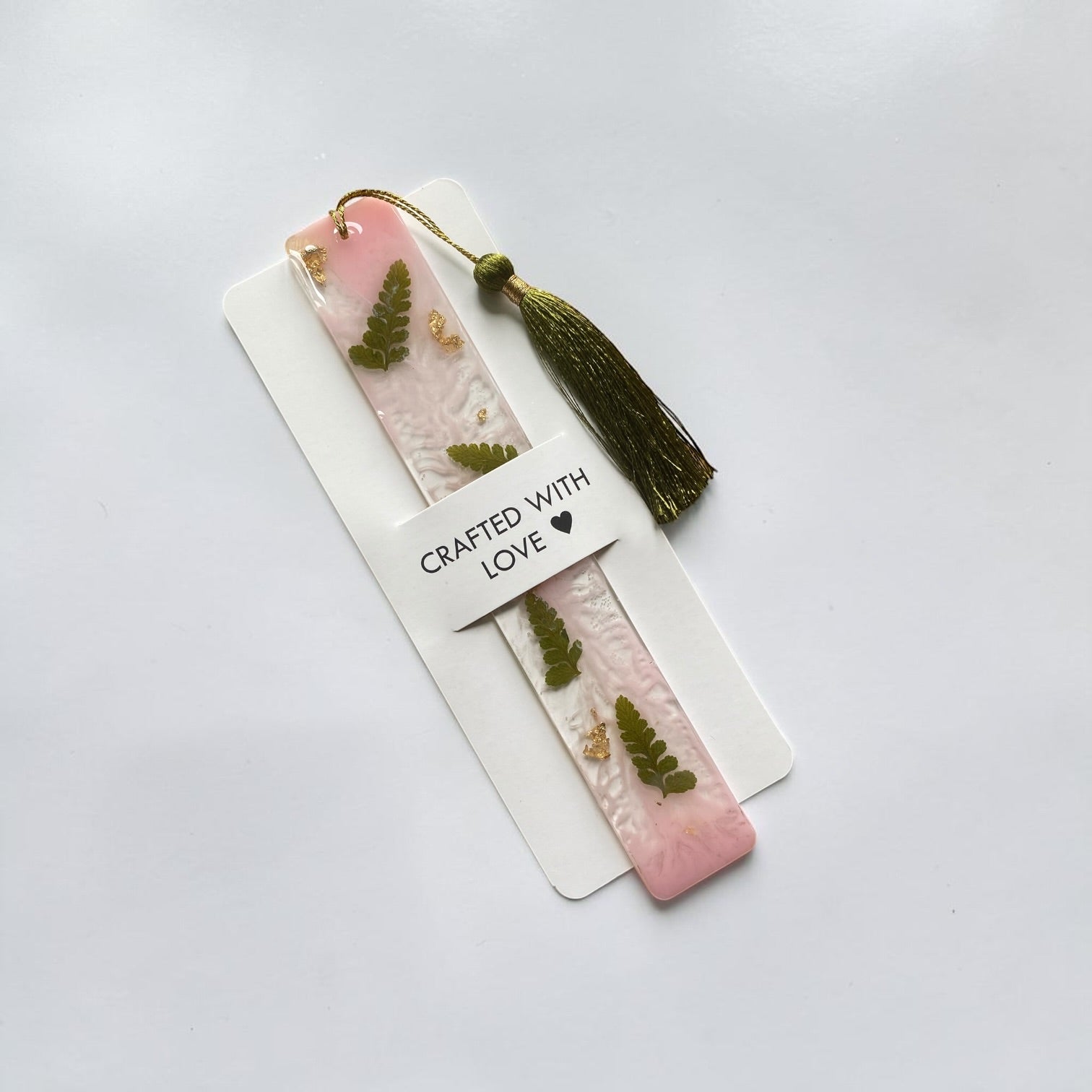 Pink- marble-fern -olive- tassel- botanical- Resin -Bookmark- Resin by Achila