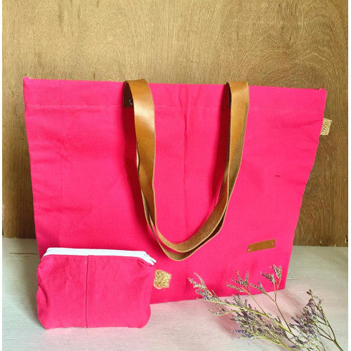 Grace Accessories Solid Pink Fabric women's bag with mini purse