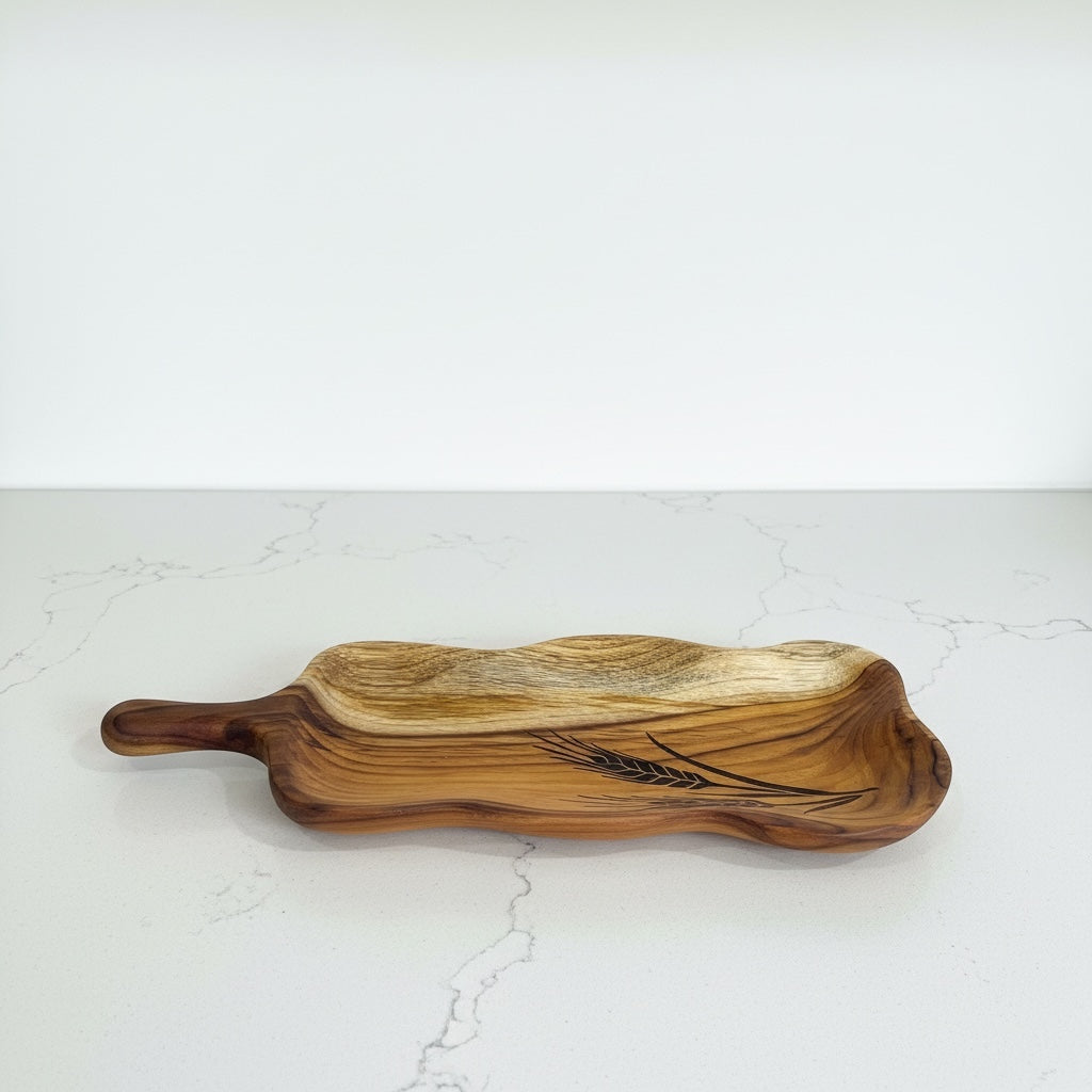 Platter with wheat plant wooden platter - Custom Creations
