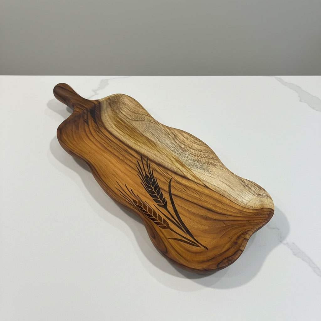 Platter with wheat plant wooden platter - Custom Creations