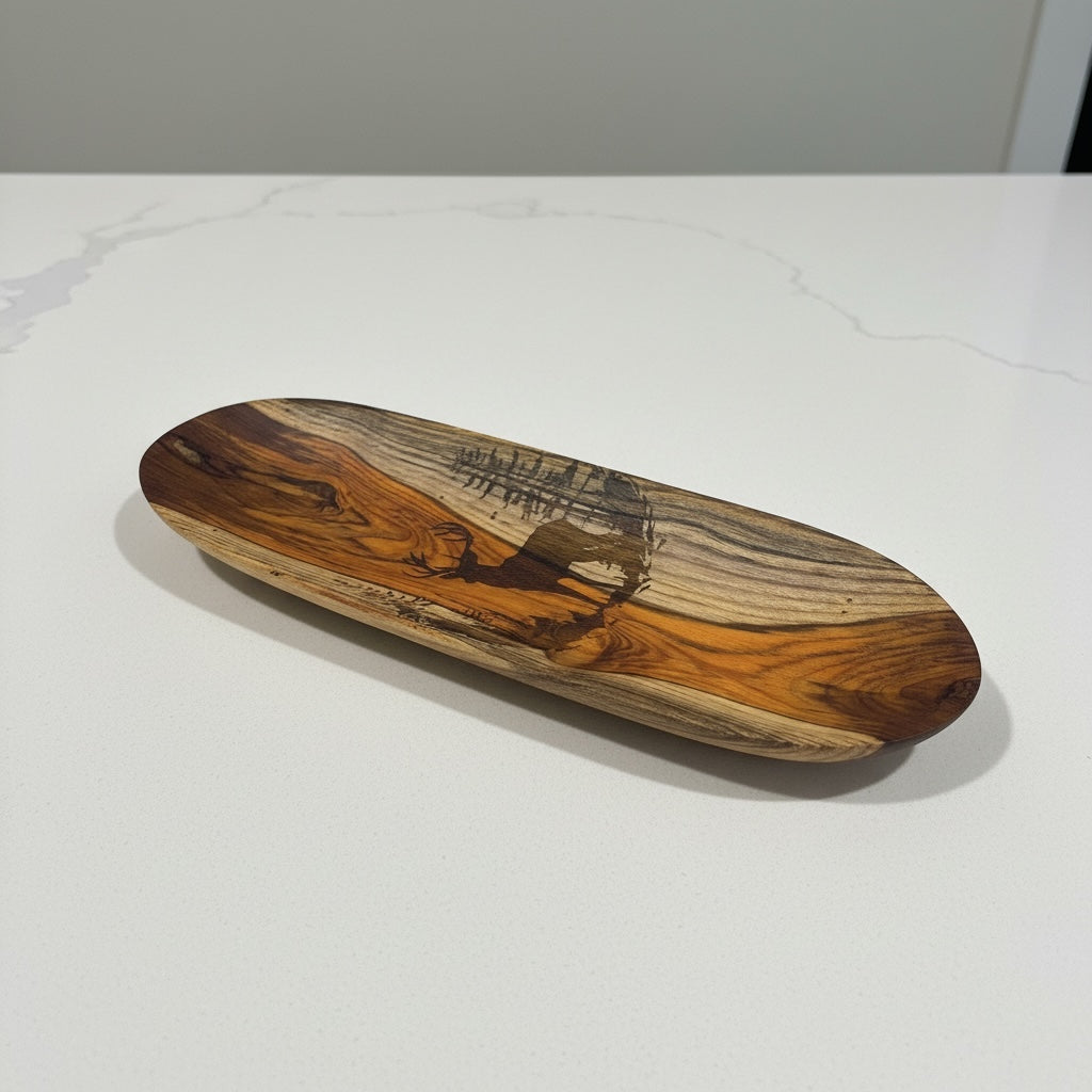 Platter with deer scenery wooden platter - Custom Creations