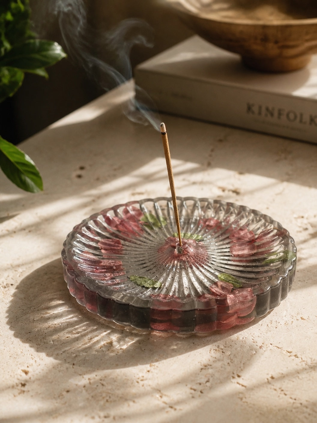 Pressed_ flowers_ and _green_ leaces_ resin_ incense_ Stand - Resin by Achila