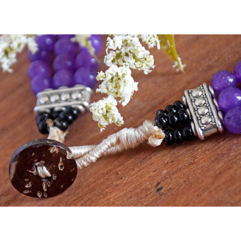 Purple Agate Precious Stone Three Strand Necklace
