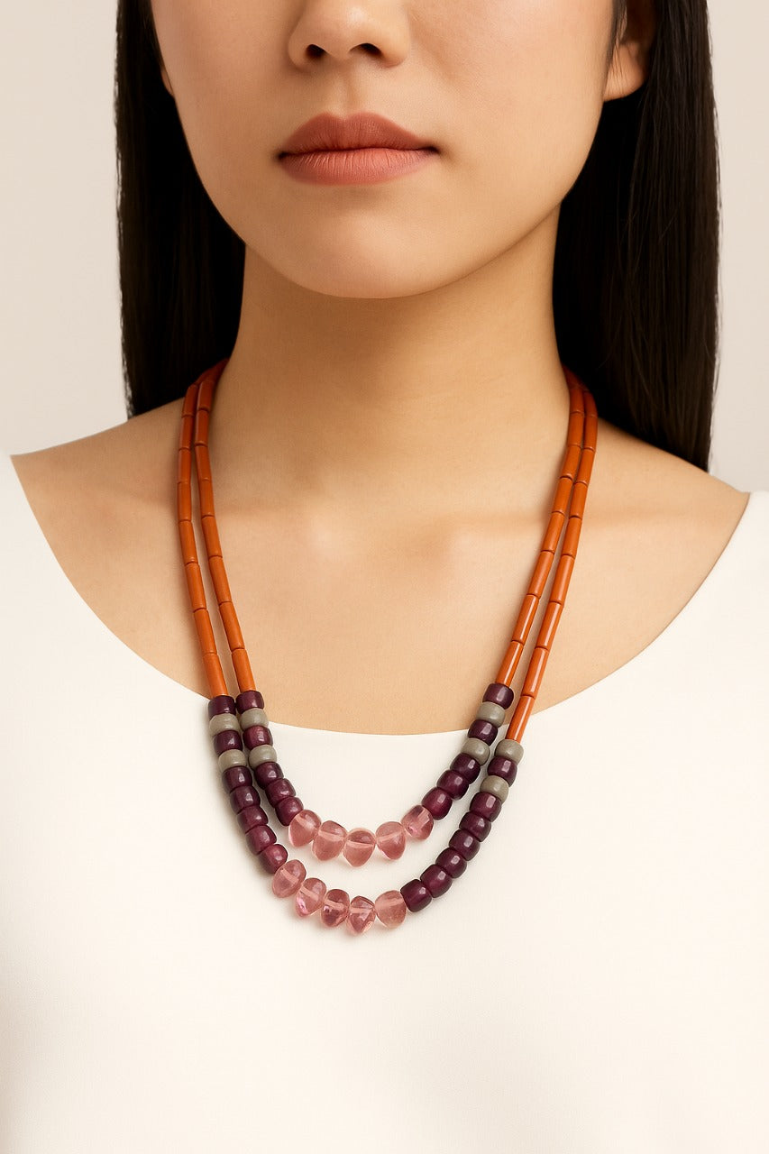 Purple crystal double strand necklace-Annie Sakhamo