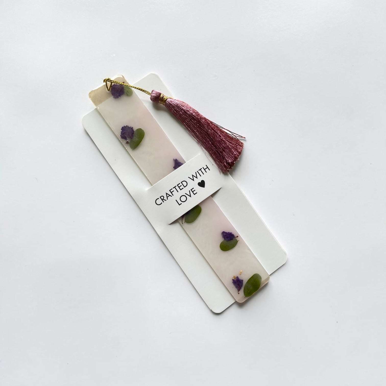 Purple- petel- olive- leaf- resin- bookmark- with- magenta- tassel - Resin by Achila