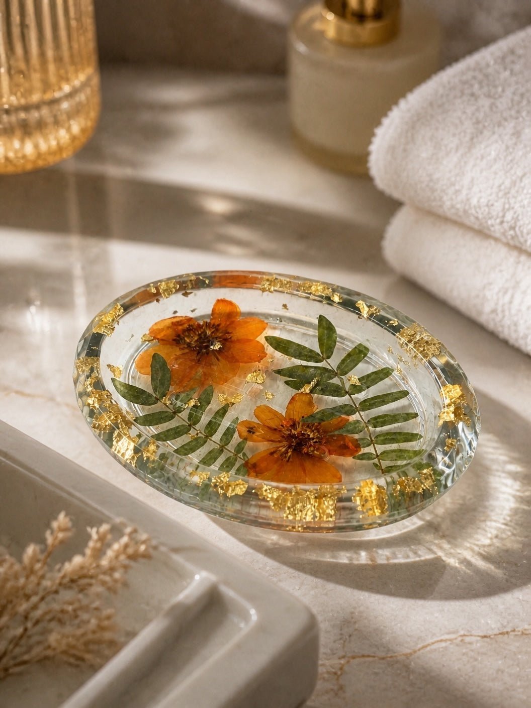 Real -dried-pressed- flowers -resin -soap- case- Resin by Achila