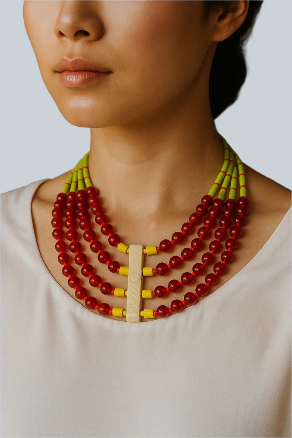 Red-and-Green-Four-Strand-necklace-with-earrings
