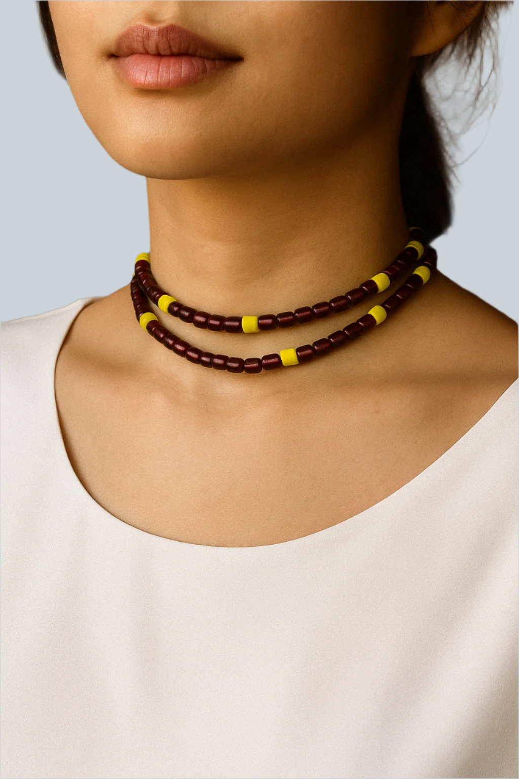 Red-and-Yellow-Beated-Two-Strand-Choker-Flower-Child