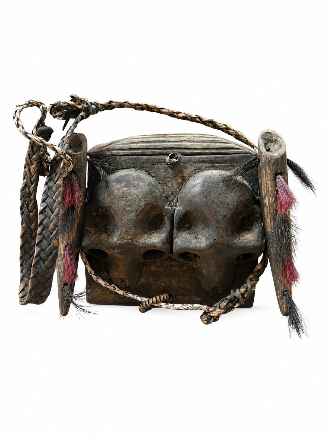 Relic of Wooden Naga Satchel Two Skull With Bones Engraved Big