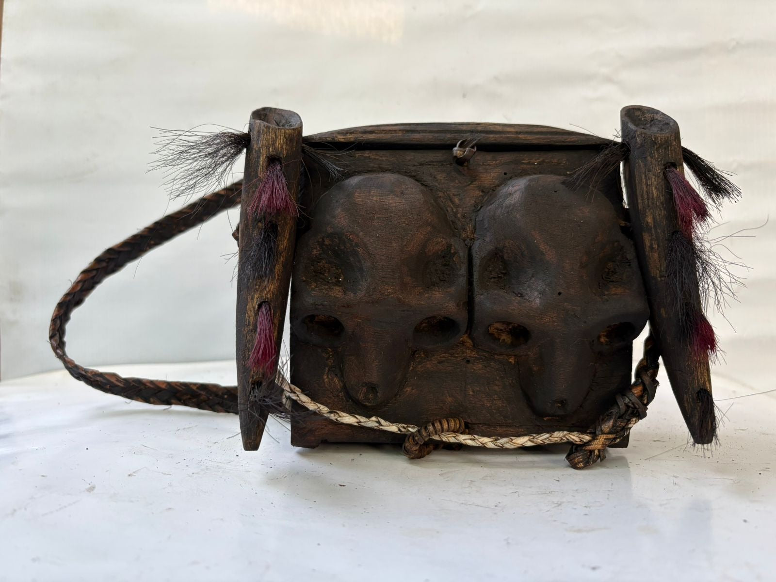 Relic of Wooden Naga Satchel Two Skull With Bones Engraved Big