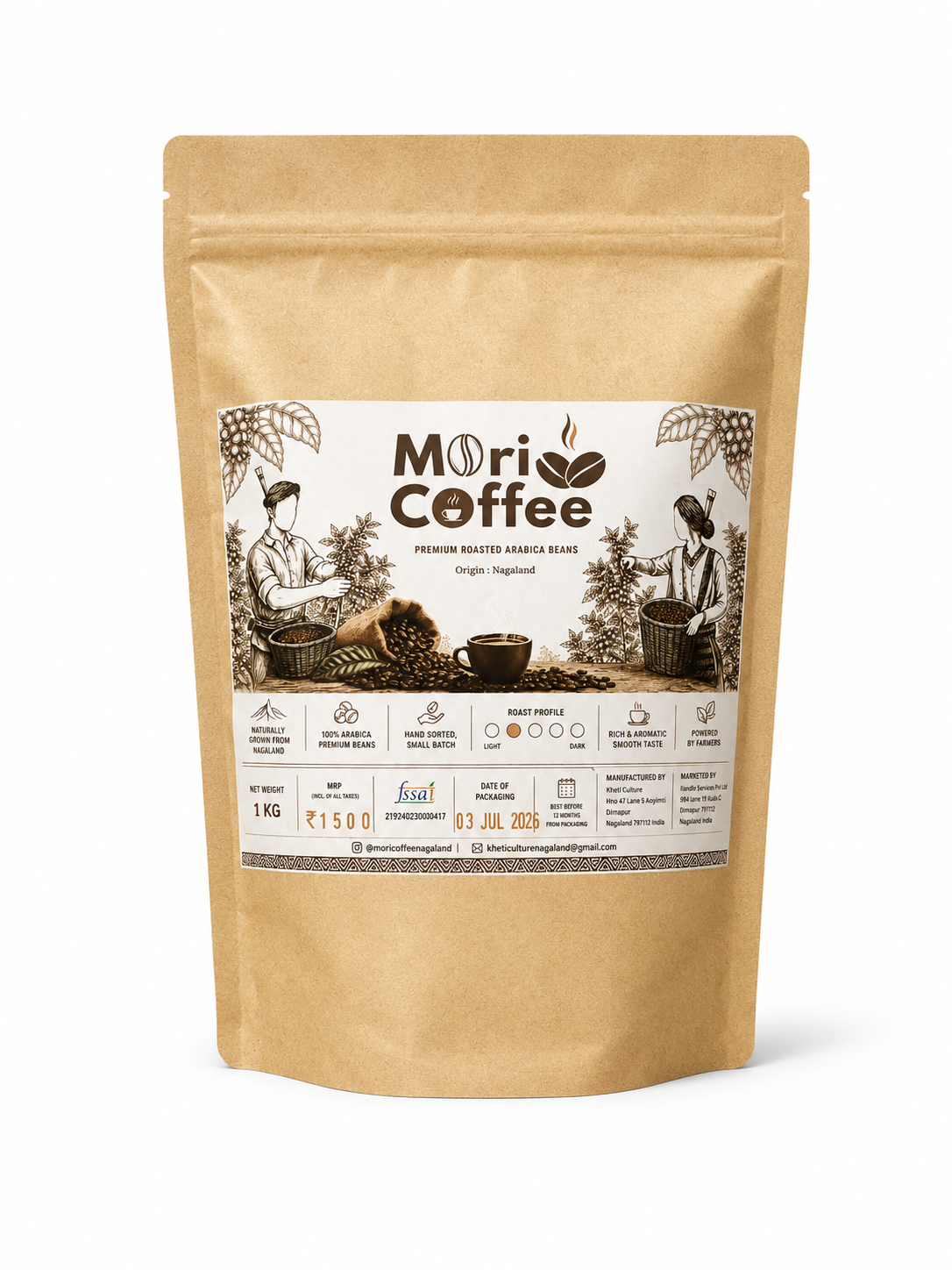 Nagaland Roasted Arabica Coffee Beans 1kg - Mori Coffee