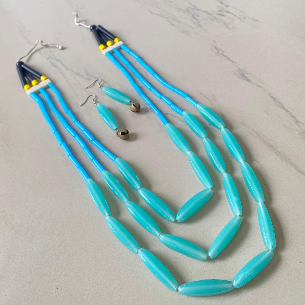 Skyblue-sea-green-tribal-necklace-set-earring