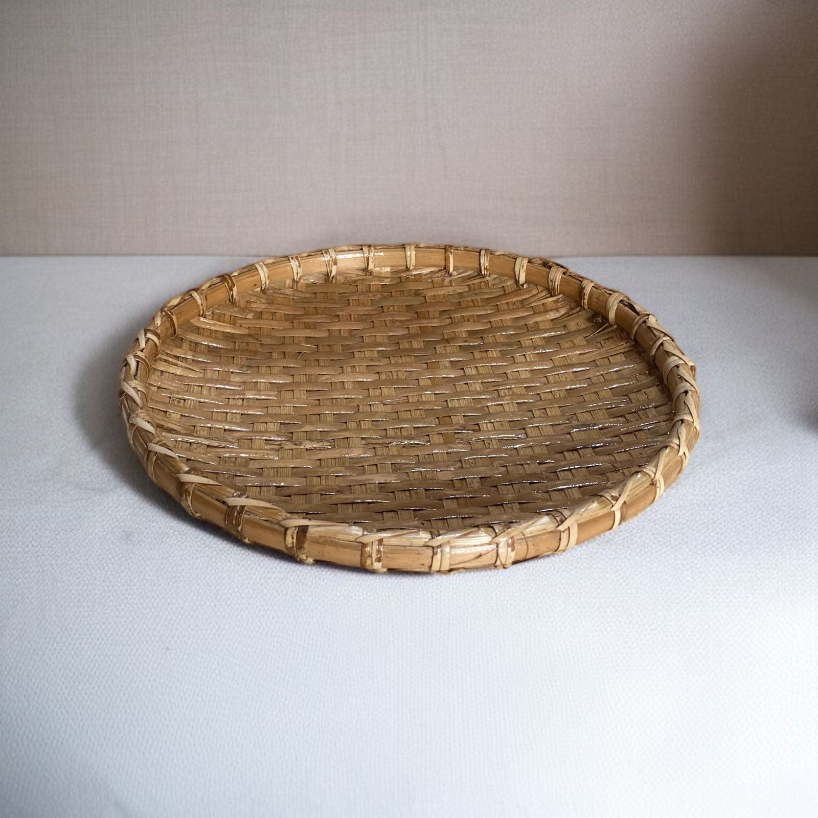 Small Round Woven Bamboo Tray - Indigi craft
