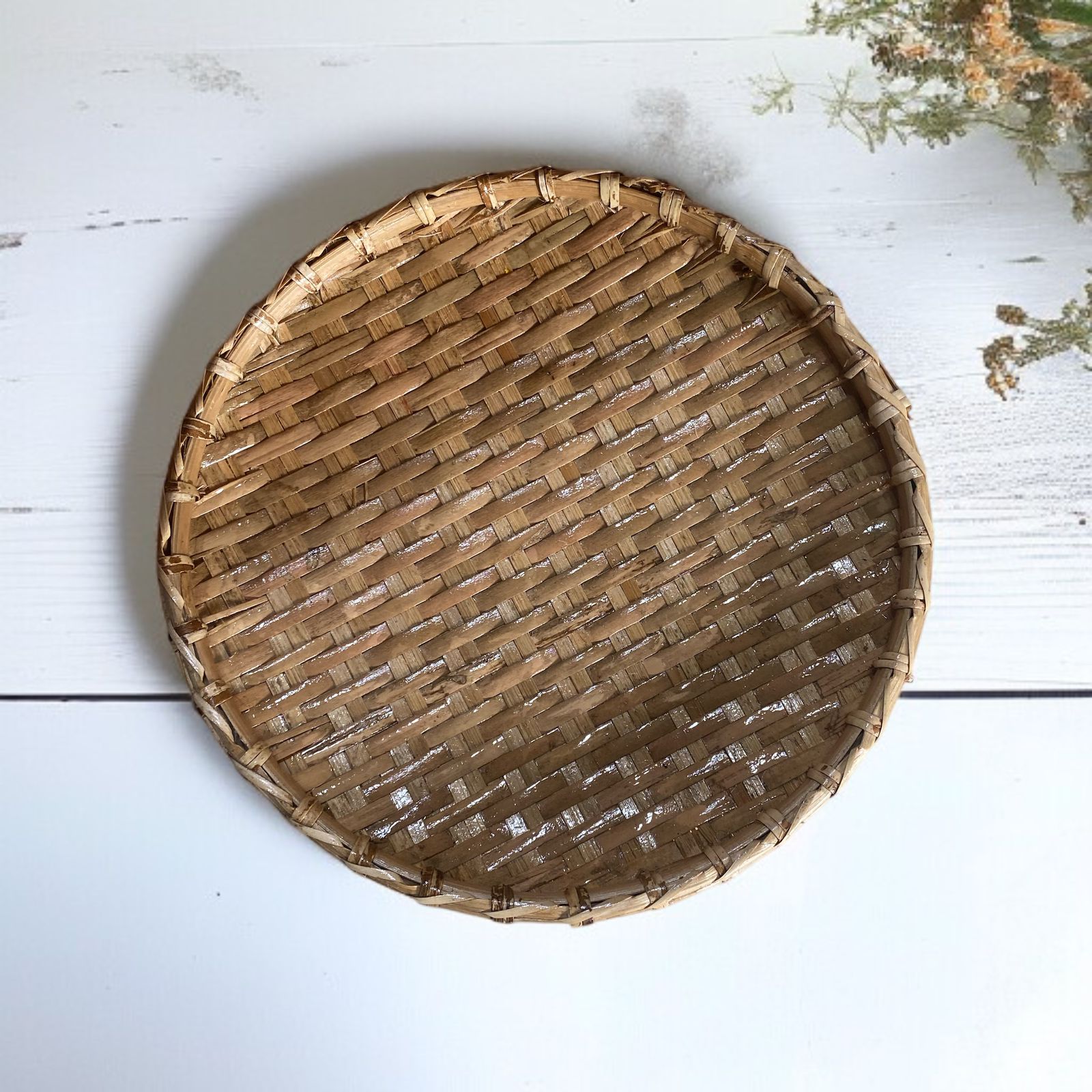 Small Round Woven Bamboo Tray - Indigi craft