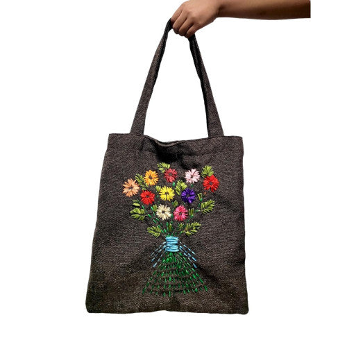 Spicy Delight-colorful flower embroidery large tote bag