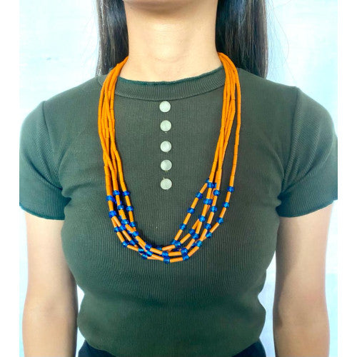 Tan orange with blue beaded necklace - Annie Sakhamo