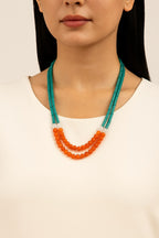 Teal and orange beaded necklace- Annie Sakhamo