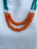 Teal and orange beaded necklace- Annie Sakhamo