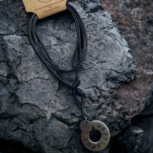 Treasured Elements-Black Zodiac Capricorn Pendant