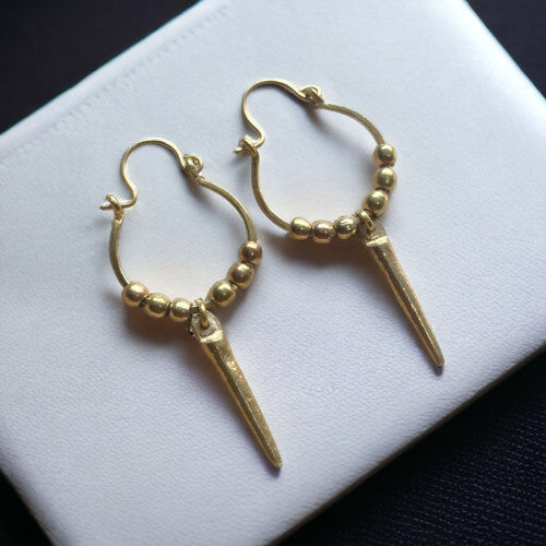 Treasured Elements - Hammered Spike Drop Hoop Earrings