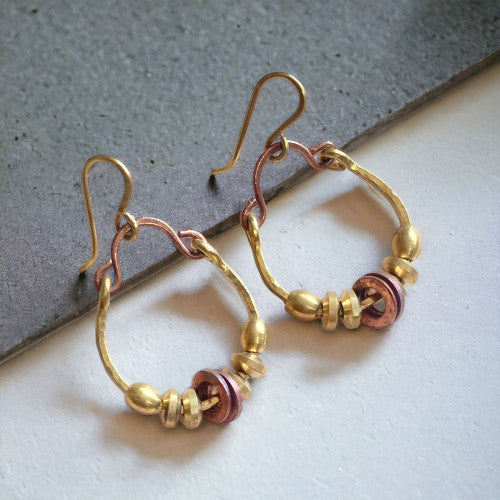 Treasured Elements - Raw brass and copper dangle earrings