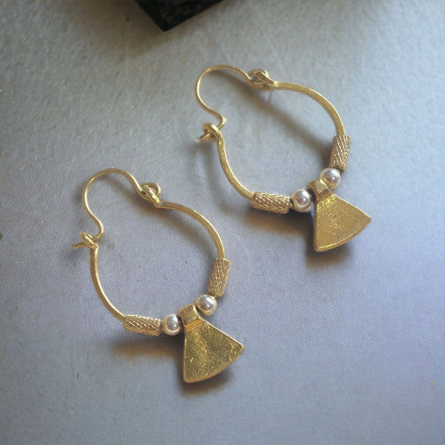 Treasured Elements - Tribal triangle brass charm earrings