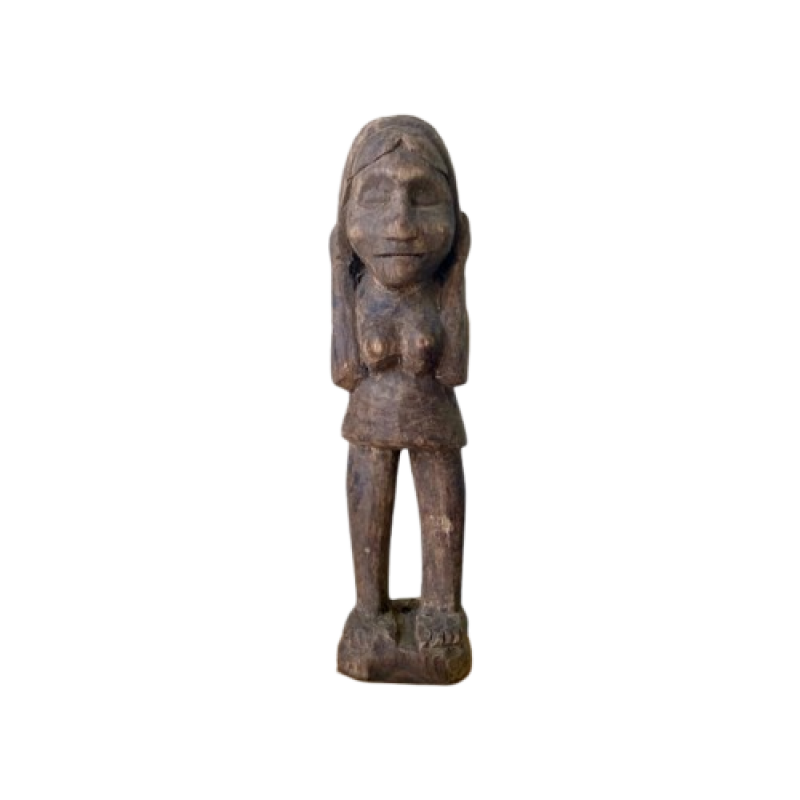 Tribal Women With Basket Antique Wooden Sculpture - Indigi craft