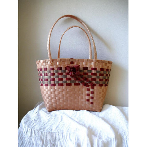 Local handmade peach and maroon women basket- Indigi craft