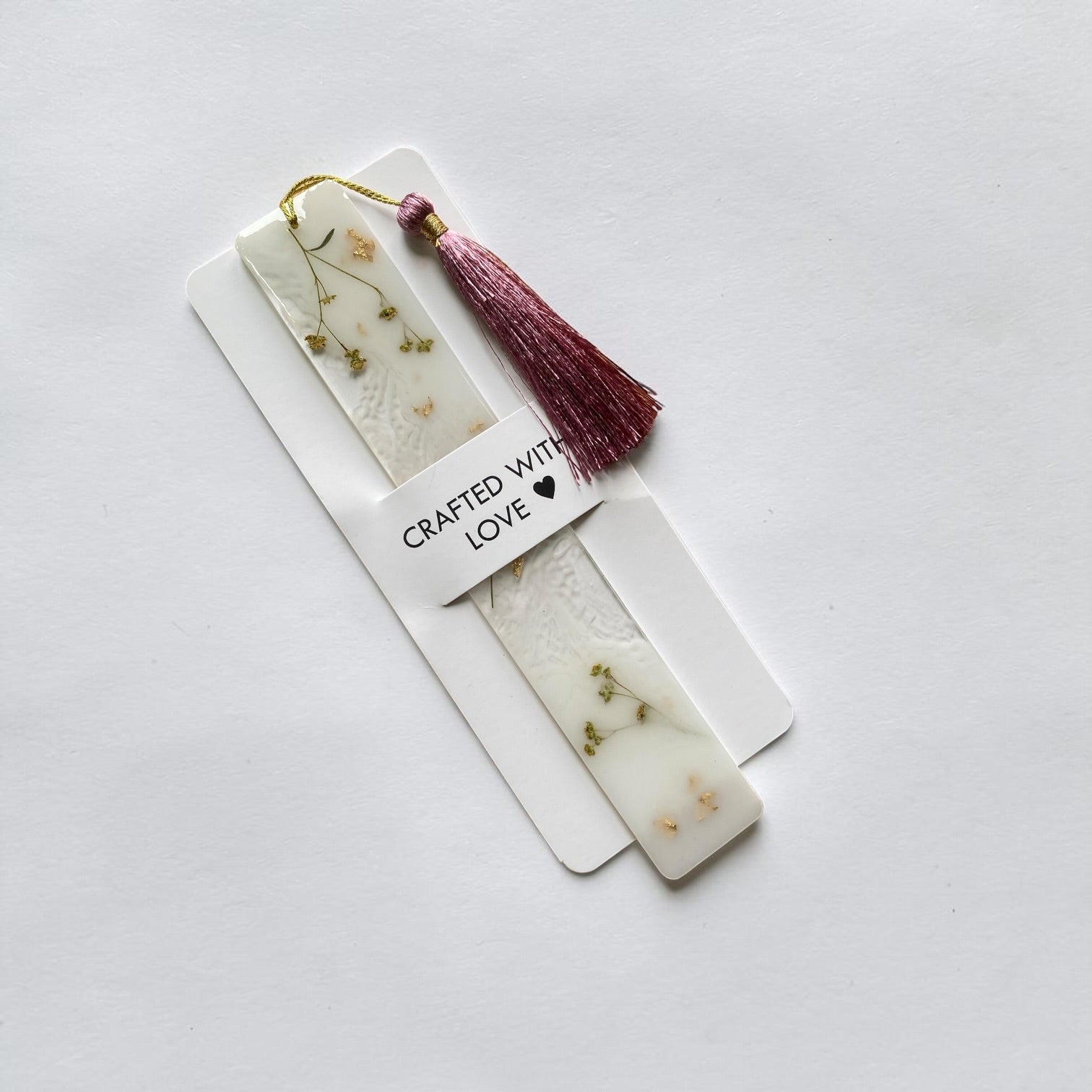 White- marble- floral- mauve -Resin -Bookmark- Resin by Achila
